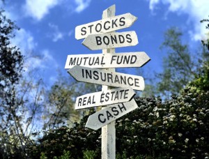 Investment options on a signpost Original Filename: 86060322.jpg
